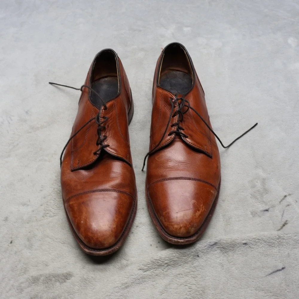 Allen Edmonds Men 12D Dress Shoes Brown Leather Cap Toe Oxford Classic 6558 VTG